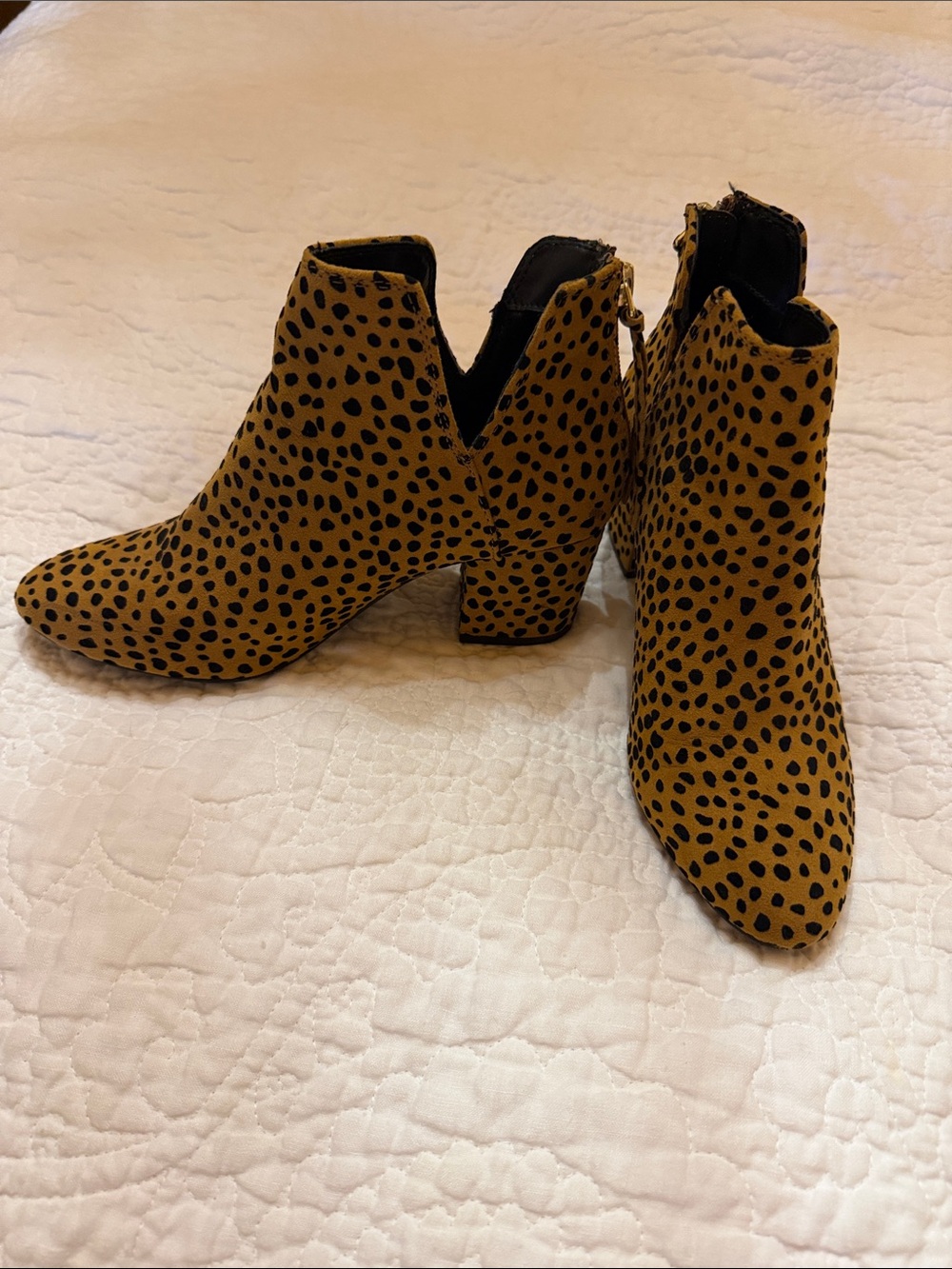 Cupid Mustard and Black Leopard Cutout Ankle Boots